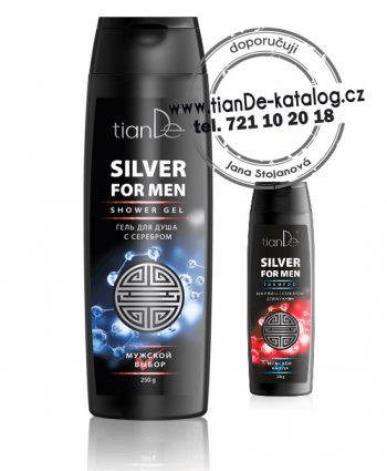 Pánský sprchový gel se stříbrem, exfoliační žínka, Šampon se stříbrem pro muže, TianDe